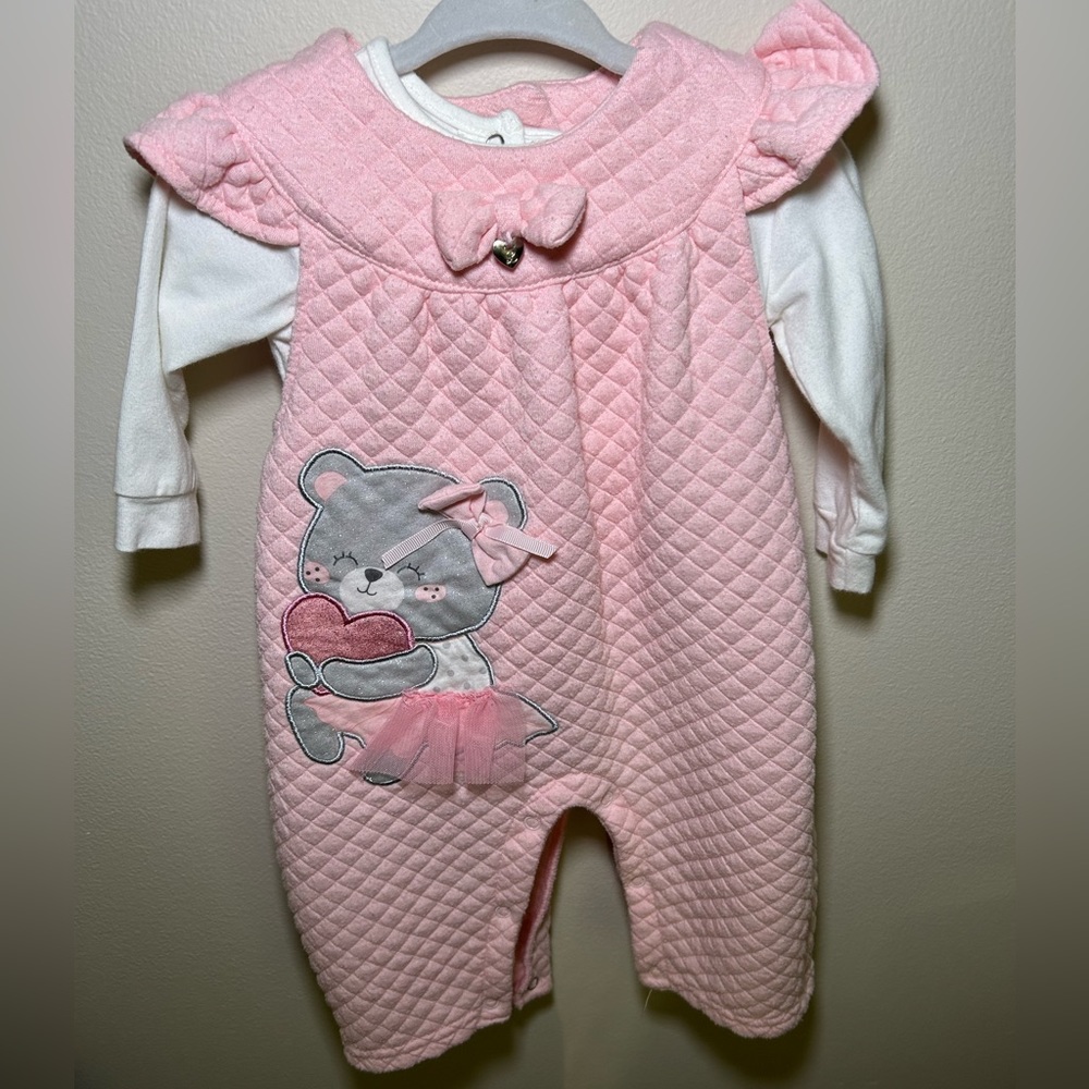 Limonada Pink and White Baby Girl Two Piece Jumpsuit Set Size 9 Months